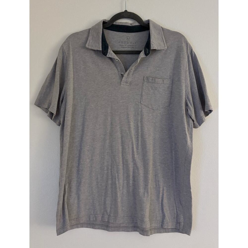 Free Fly Gray Cotton Bamboo Fiber Soft T-Shirt Polo Large